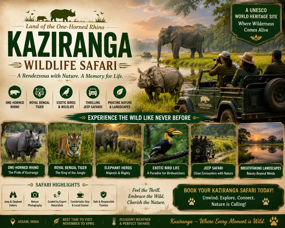 Kaziranga Wildlife Safari campaign poster